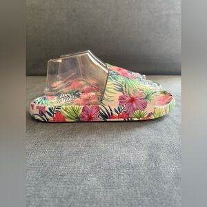 Time and Tru Tropical Floral Slide Sandals - Pink Green Multi